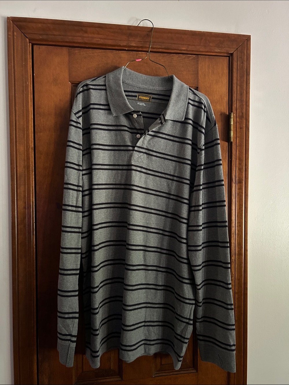 The Foundry Supply Co. Men’s Gray Polo with Black Stripes